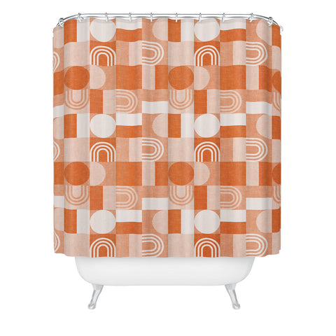 Little Arrow Design Co geometric patchwork orange Shower Curtain
