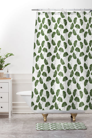 Little Arrow Design Co green ginkgo leaves Shower Curtain And Mat