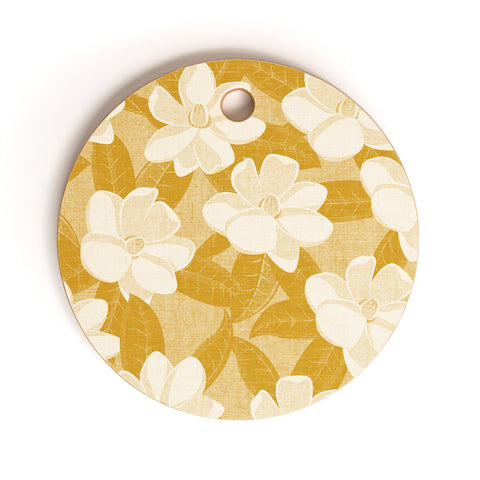 Little Arrow Design Co magnolia flower mustard Cutting Board Round