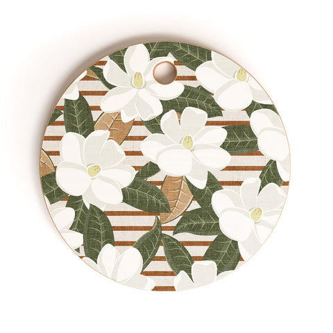 Little Arrow Design Co magnolia flower rust stripe Cutting Board Round