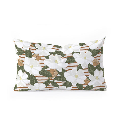 Little Arrow Design Co magnolia flower rust stripe Oblong Throw Pillow