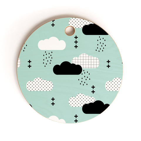 Little Arrow Design Co modern clouds on dark mint Cutting Board Round