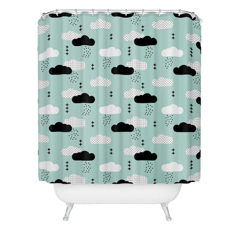 Little Arrow Design Co modern clouds on dark mint Shower Curtain