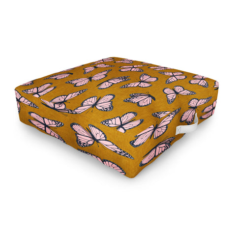 Little Arrow Design Co monarch butterflies pink Outdoor Floor Cushion