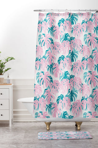 Little Arrow Design Co Monstera Deliciosa Pink Shower Curtain And Mat