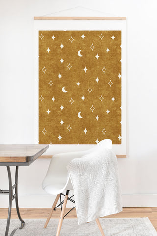 Little Arrow Design Co moon and stars mustard Art Print And Hanger