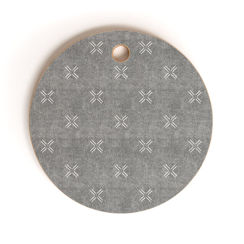 Little Arrow Design Co mud cloth cross gray Cutting Board Round