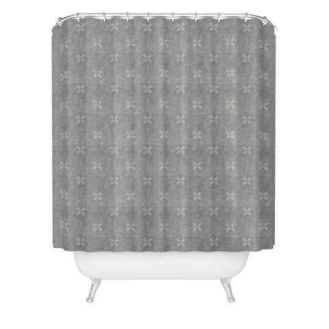Little Arrow Design Co mud cloth cross gray Shower Curtain