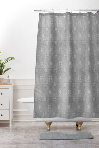 Little Arrow Design Co mud cloth cross gray Shower Curtain And Mat