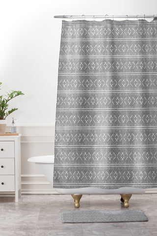 Little Arrow Design Co mud cloth stitch gray Shower Curtain And Mat