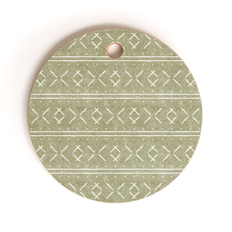 Little Arrow Design Co mud cloth stitch olive Cutting Board Round