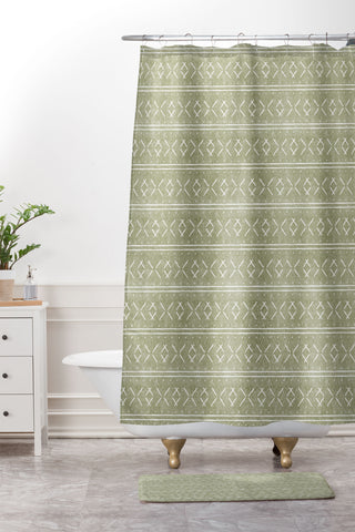 Little Arrow Design Co mud cloth stitch olive Shower Curtain And Mat