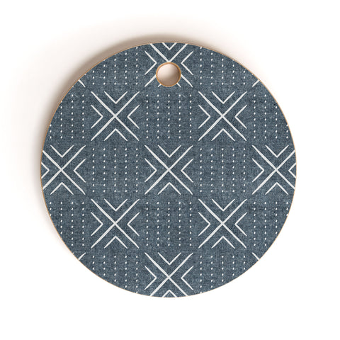 Little Arrow Design Co mud cloth tile navy Cutting Board Round