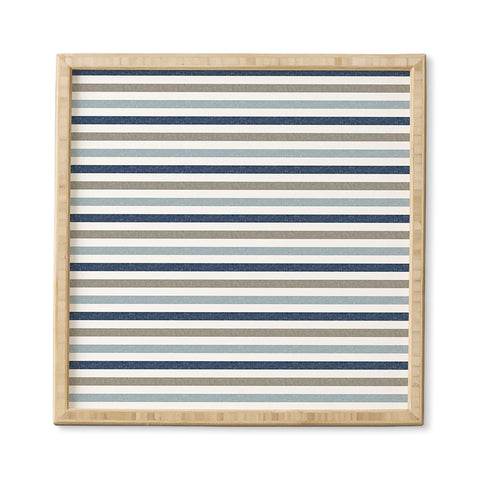 Little Arrow Design Co multi blue linen stripes Framed Wall Art