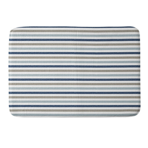 Little Arrow Design Co multi blue linen stripes Memory Foam Bath Mat