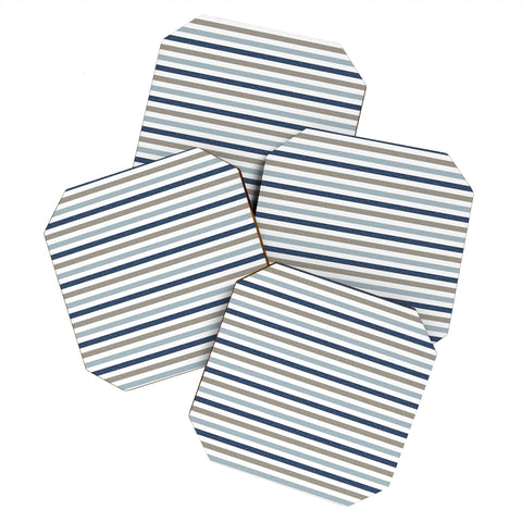 Little Arrow Design Co multi blue linen stripes Coaster Set