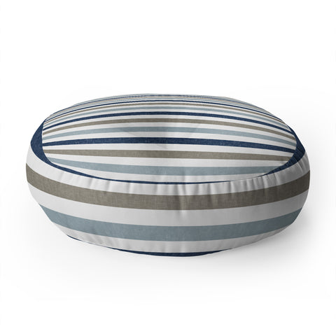 Little Arrow Design Co multi blue linen stripes Floor Pillow Round