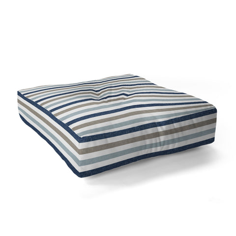 Little Arrow Design Co multi blue linen stripes Floor Pillow Square