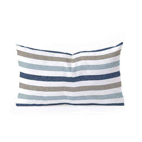 Little Arrow Design Co multi blue linen stripes Oblong Throw Pillow