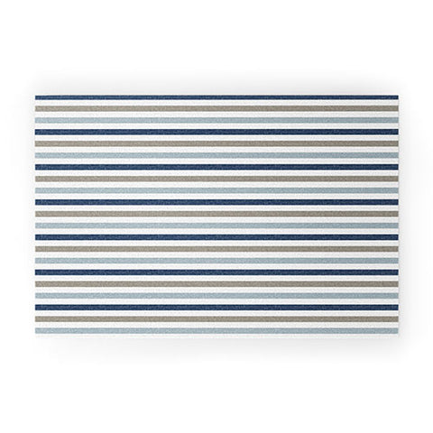 Little Arrow Design Co multi blue linen stripes Welcome Mat