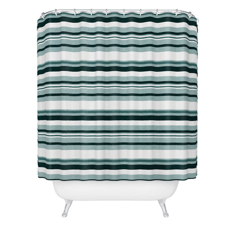 Little Arrow Design Co multi stripe dark teal Shower Curtain