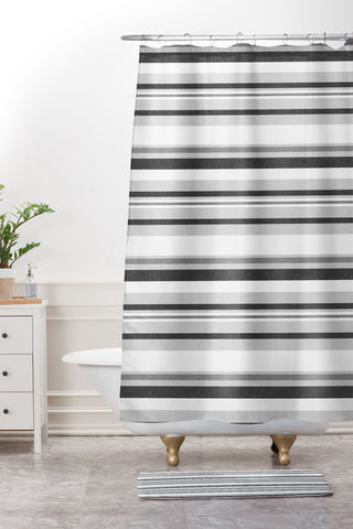 Little Arrow Design Co multi stripes gray Shower Curtain And Mat