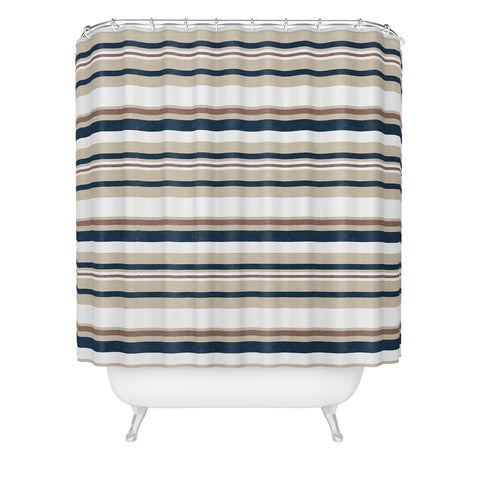 Little Arrow Design Co multi stripes tan blue Shower Curtain