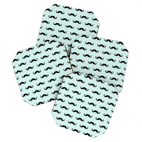 Little Arrow Design Co mustaches on blue stripes Coaster Set