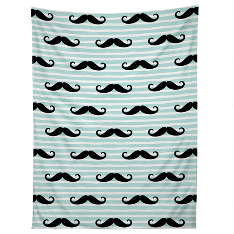 Little Arrow Design Co mustaches on blue stripes Tapestry