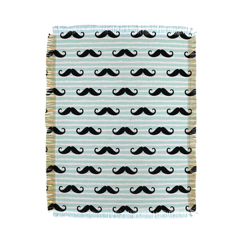 Little Arrow Design Co mustaches on blue stripes Throw Blanket