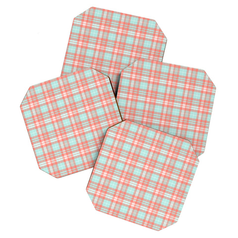 Little Arrow Design Co plaid in coral and blue Coaster Set