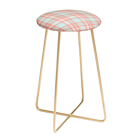 Little Arrow Design Co plaid in coral and blue Counter Stool