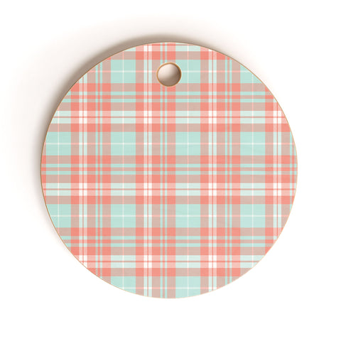 Little Arrow Design Co plaid in coral and blue Cutting Board Round