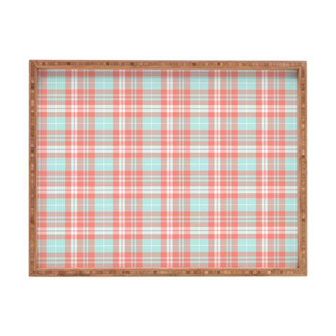 Little Arrow Design Co plaid in coral and blue Rectangular Tray