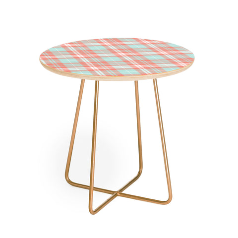 Little Arrow Design Co plaid in coral and blue Round Side Table