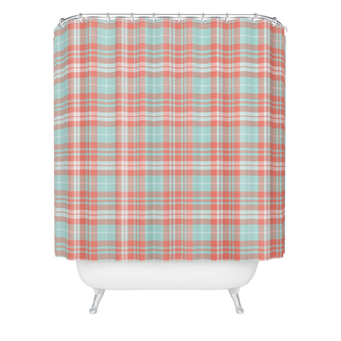 Little Arrow Design Co plaid in coral and blue Shower Curtain