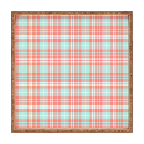 Little Arrow Design Co plaid in coral and blue Square Tray