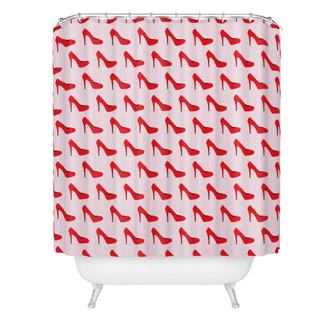 Little Arrow Design Co red high heels on pink Shower Curtain