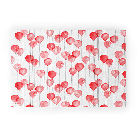 Little Arrow Design Co red watercolor balloons Welcome Mat