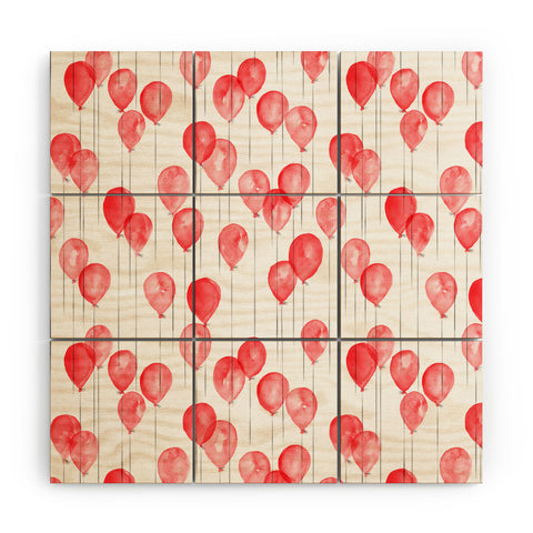 Little Arrow Design Co red watercolor balloons Wood Wall Mural