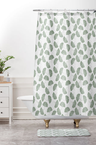 Little Arrow Design Co sage ginkgo leaves Shower Curtain And Mat
