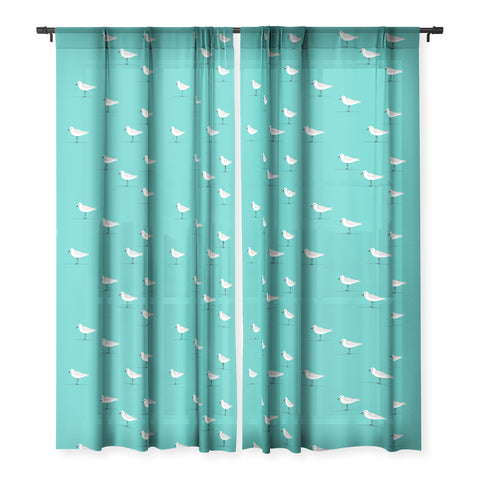 Little Arrow Design Co Sandpipers on teal Sheer Window Curtain