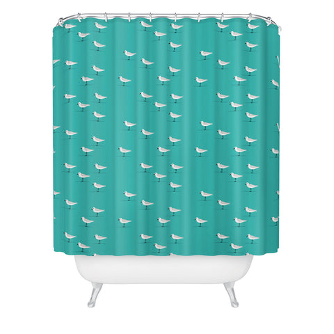 Little Arrow Design Co Sandpipers on teal Shower Curtain