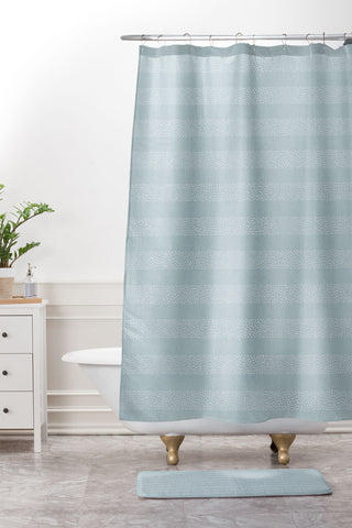 Little Arrow Design Co stippled stripes coastal blue Shower Curtain And Mat