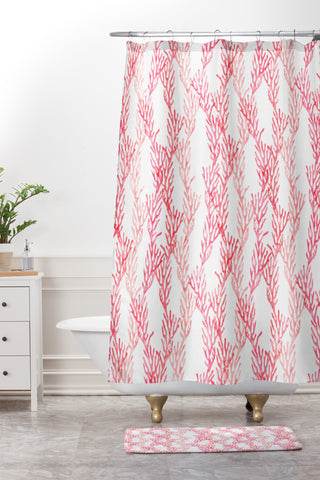Little Arrow Design Co summer coral Shower Curtain And Mat