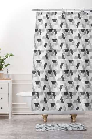 Little Arrow Design Co triangle geo gray Shower Curtain And Mat
