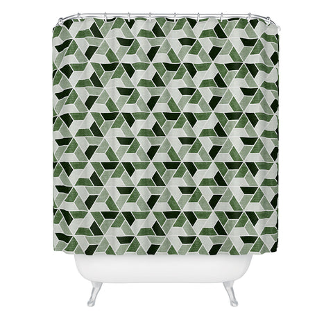 Little Arrow Design Co triangle geo green Shower Curtain
