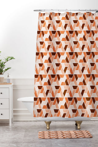 Little Arrow Design Co triangle geo orange Shower Curtain And Mat