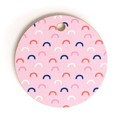 Little Arrow Design Co unicorn dreams deconstructed rainbows on pink Cutting Board Round