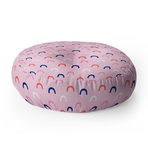 Little Arrow Design Co unicorn dreams deconstructed rainbows on pink Floor Pillow Round